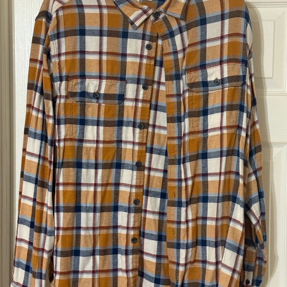 Old Navy Men's Casual Plaid Shirt - Tan, Blue, White